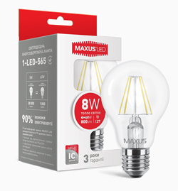 Лампа светодиодная MAXUS LED A60 FM 8W 3000K 220V E27