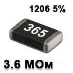 SMD resistor<gtran/> 3.6M 1206 5%