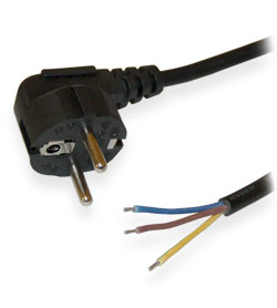 Power cable without connector 3x0.75mm2 Cu 1.5m angled plug