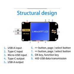 USB тестер FNB38 универсальный QC2.0 3.0 4.0 + PD3.0 2.0