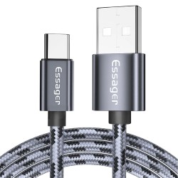 Cable USB 2.0 AM/Type-C 2m 3A braided gray