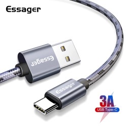 Cable USB 2.0 AM/Type-C 2m 3A braided gray