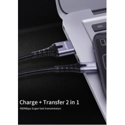 Cable USB 2.0 AM/Type-C 1m Backlit Gray