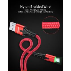Cable USB 2.0 AM/Type-C 2m Backlit Red