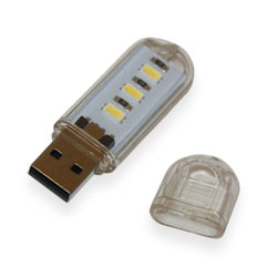 Фонарик USB 3 LED белый теплый свет