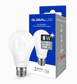 Лампа светодиодная GLOBAL LED A60 8W 4100K 220V E27 AL