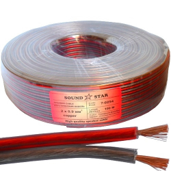 Acoustic cable 2 x 0.9 mm2 CCA transparent red-black PVC