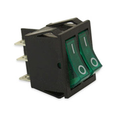 Key switch KCD2-2101N-2 double, illuminated ON-OFF, GREEN 6pin