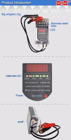 Battery tester BT54 12V 20-200Ah digital load plug