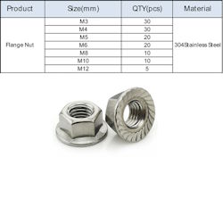 Set of stainless steel nuts M3-M12 125pcs. hexagon with stainless steel flange 304