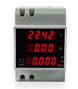 Volt-Ammeter for DIN rail  D52-2048 [LED, 80-300V, 100A, external trans.]