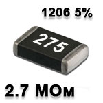 SMD resistor<gtran/> 2.7M 1206 5%