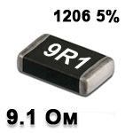 SMD resistor<gtran/> 9.1R 1206 5%
