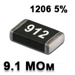 SMD resistor<gtran/> 9.1M 1206 5%