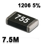 SMD resistor<gtran/> 7.5M 1206 5%