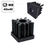 Plug for square pipe<gtran/> 40x40mm internal reinforced with M8 thread, black<gtran/>
