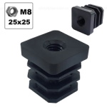 Plug for square pipe 25x25mm internal with M8 thread, black