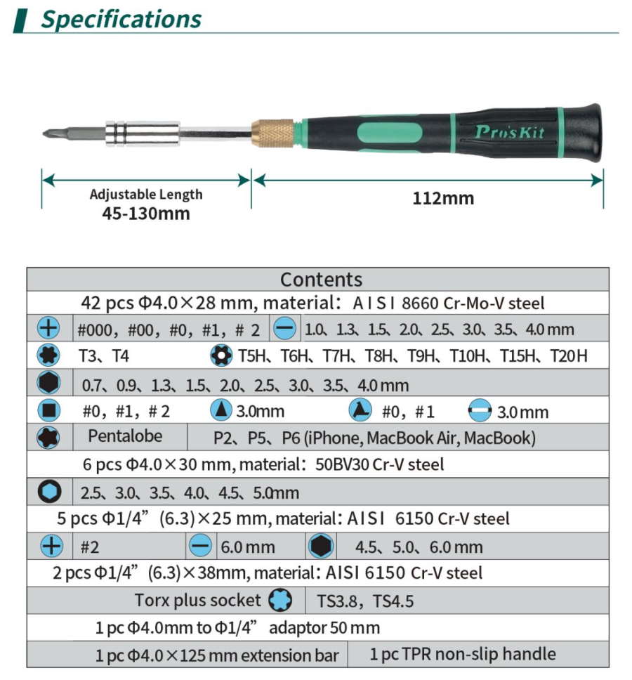 ProsKit screwdriver set SD-9828 для Apple, HTC, Samsung