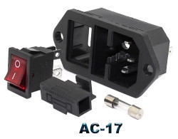 Power plug AC-17 (C14) with fuse holder. copper