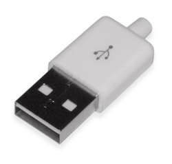 Вилка USB тип A на кабель в корпусе белая, скругленная