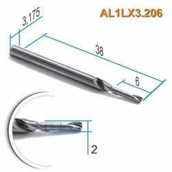 Single-flute spiral cutter DJTOL ACL1LX3.206 L = 6mm/D = 2/shank 3.175mm