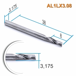 Single-flute spiral cutter DJTOL ACL1LX3.08 L = 8mm/D = 3.175/shank 3.175mm